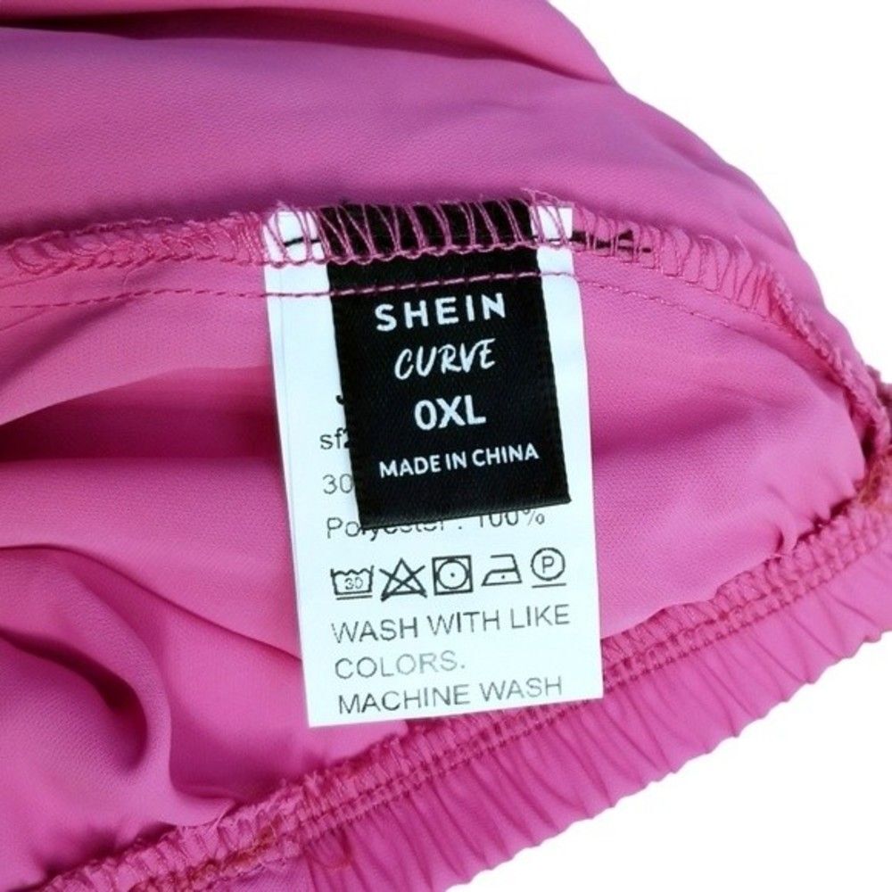 Shein Curve Pink Deep V Shoulder Tie Elastic Waist Top 0XL 1 0191 - Picture 4 of 6